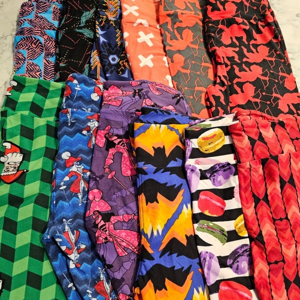 Lularoe One Size Leggings 12 Pair Holiday, Macarons, Captain Hook, and More